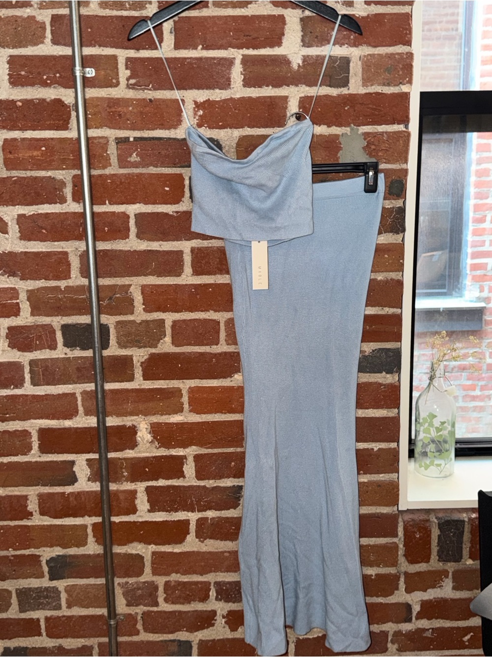 Mable Light Blue Knit Maxi Skirt and top set